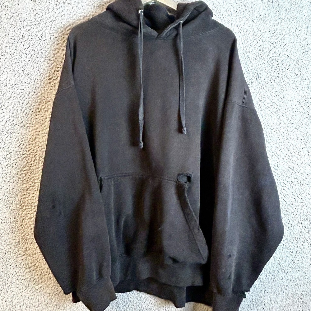 JXT Apparel Co. Black Blank Distressed Hoodie Sweatshirt VTG Mens 2XL Baggy Boxy